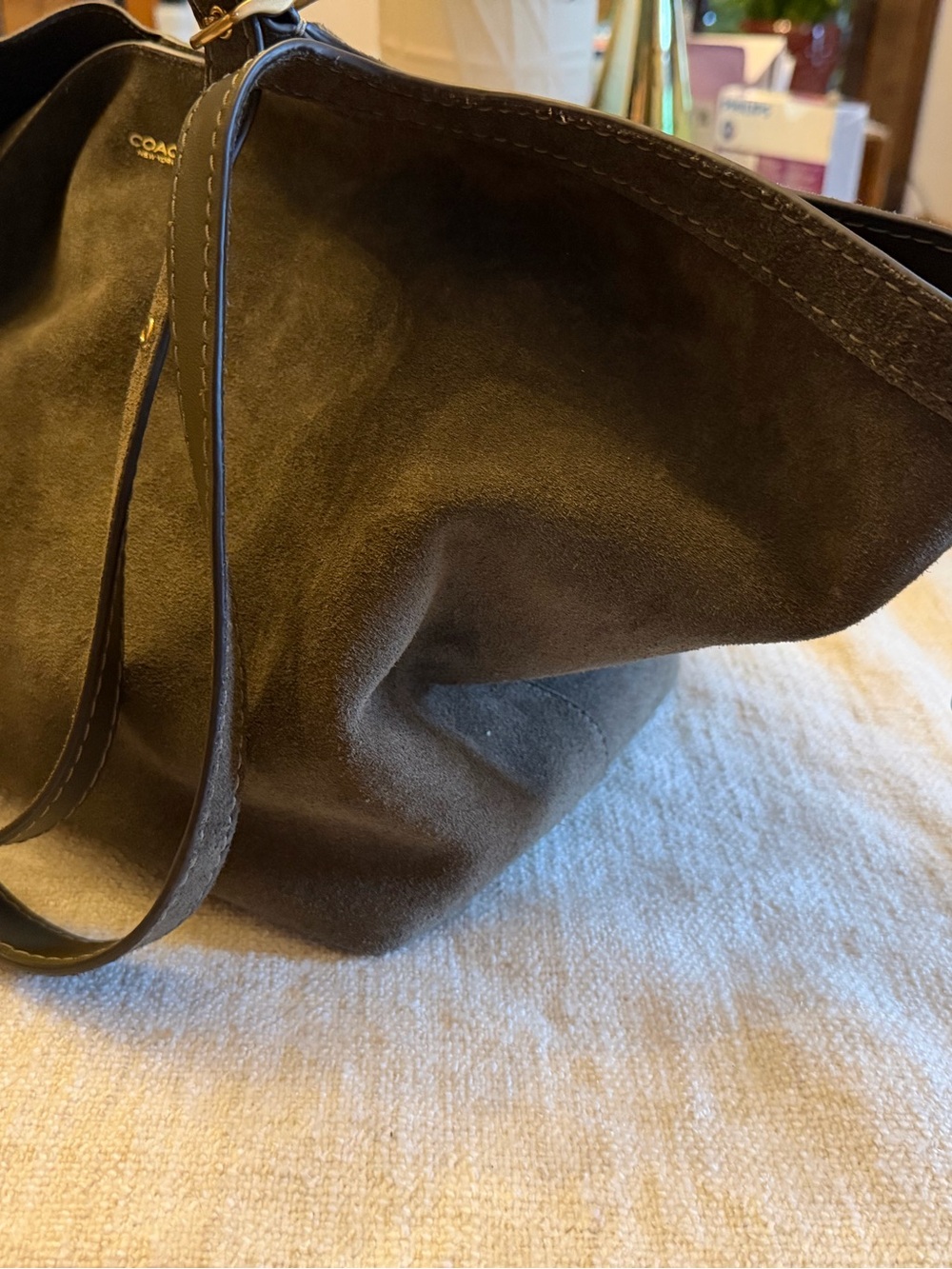 Coach Olive Green Suede Tote - Coach - Picture 4 of 9